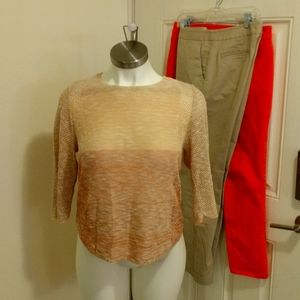 NWT Christopher and Banks open stitch sweater in coral and taupes